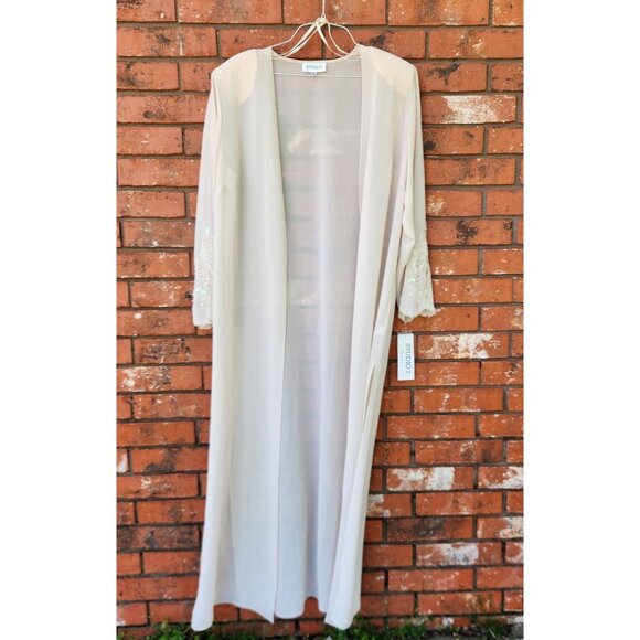 Studio I Women's Cardigan Duster Longline Sheer Cream With Beaded Sleeve - Picture 1 of 11